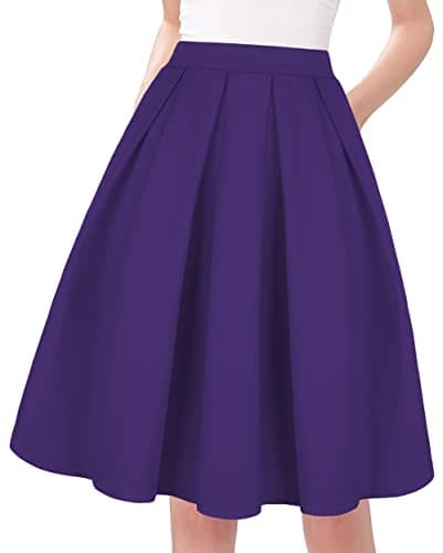 Tandisk Women's Vintage Printed Flared Midi Skirt with Pockets — Purple