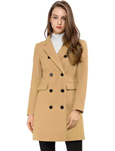 Allegra K Women's Elegant Notched Lapel Winter Trench Coat — Khaki