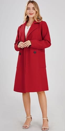 Chou yatou Women's Mid-Long Double Breasted Wool Blend Pea Coat