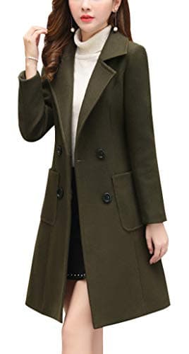 Chouyatou Women's Elegant Notched Collar Double Breasted Wool Blend Coat — Army Green