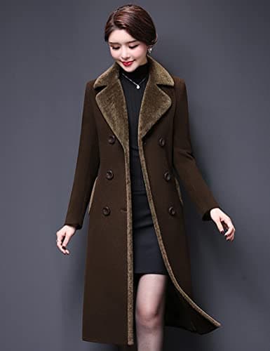 Women's Double Breasted Wool Peacoat with Fur Collar by IDEALSANXUN
