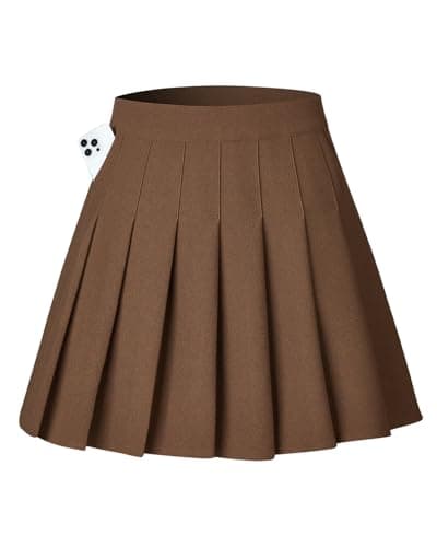 Shestellar Women's Comfortable High-Waist Pleated Mini Skirt — Brown With Pockets