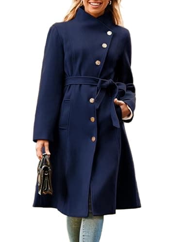 GRACE KARIN 2024 Fall Women's Midi Peacoat with Pockets — Navy Blue