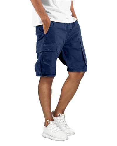 Whox Men's Relaxed Fit Cotton Cargo Shorts with Pockets — Navyblue