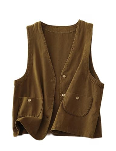 Linen Sleeveless Vest for Women Casual Lightweight Summer Blazer — Earth Yellow