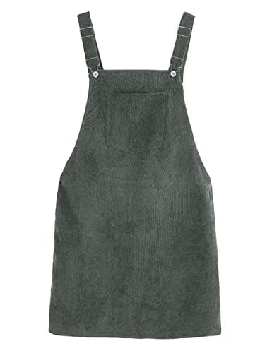 Tanming Women's Corduroy A-Line Cute Pinafore Bib Overall Mini Dress Skirt — Grey