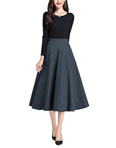 Artykey Women's High Waist Warm Plaid Wool Maxi Skirt S-3XL — I Grey Length 76cm