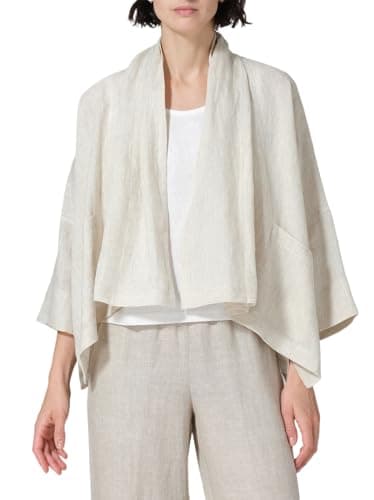 IDEALSANXUN Lightweight Linen Summer Cardigan Blazer Jackets for Women — Beige