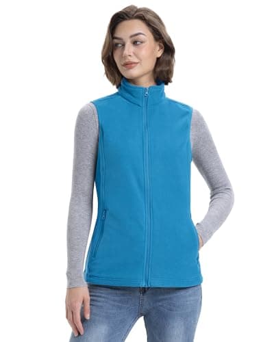 Women's Lightweight Warm Polar Fleece Vest with Zip Pockets for Winter — Bright Blue