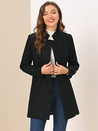 Allegra K Women's Mid-Long Winter Stand Collar Overcoat