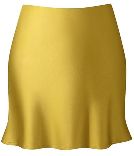 Women's Reaowazo Satin High Elastic Ruffle Waist Short Skirt — A-yellow Green