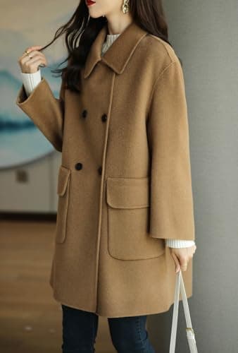 BININBOX Women's Mid Long Thicken Double Breasted Pea Coat with Pockets