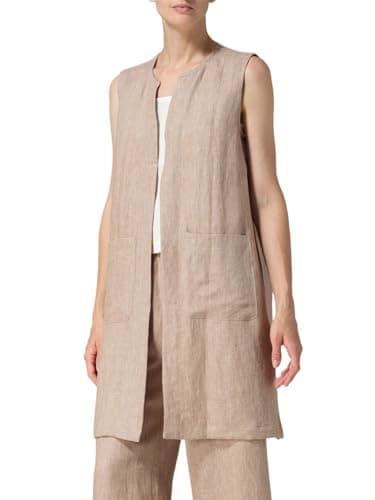 IDEALSANXUN Lightweight Linen Vest for Women Summer Open Front Cardigan — Khaki
