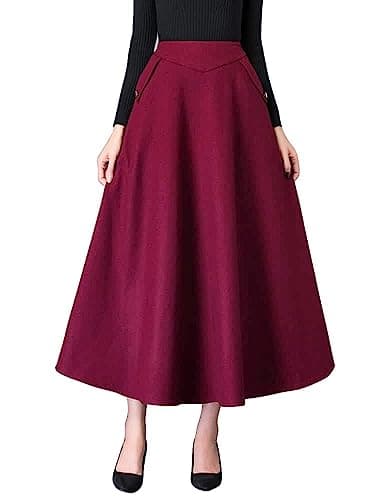 Ylingjun Warm Elastic High-Waisted Wool Skirt — Pure Wine