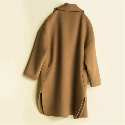 Women's Autumn Winter Wool Pea Coat with Lapel Double Breasted Midi Overcoat