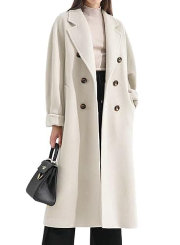 Chouyatou Women's Wool Double Breasted Midi Trench Coat with Belt