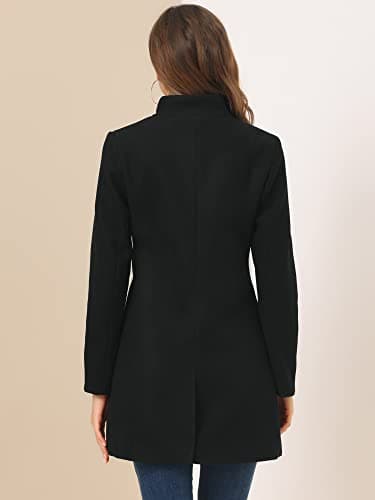 Allegra K Women's Mid-Long Winter Stand Collar Overcoat