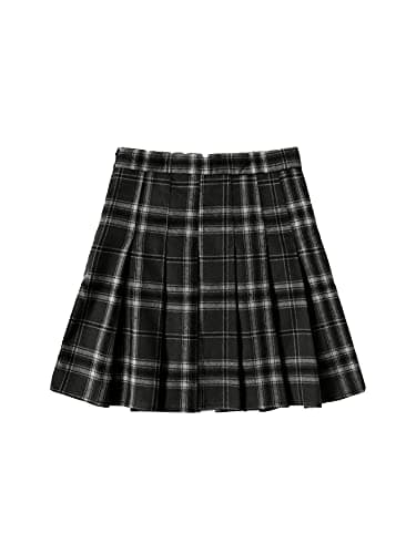 Women's Casual Plaid High Waist A-Line Mini Skirt for WDIRARA — Black Tartan
