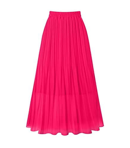 Chic Women's Chiffon Pleated A-Line Midi Skirt — Fuchsia