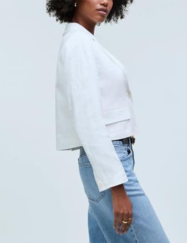 Womens Cotton Linen Cropped Blazer Suit