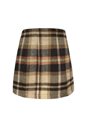 HERBATOMIA Women's Vintage Plaid Mini Pencil Skirt with High Waist Zipper — White-khaki