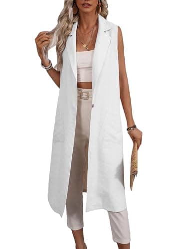 Mina Self 2025 Lightweight Summer Linen Blazer Jacket for Women Casual Work Outerwear with Pockets — White