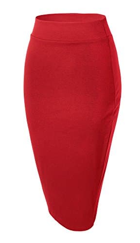 Urban CoCo Women's Stretch Waist Midi Pencil Skirt — Red