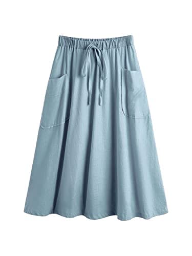 SweatyRocks Women's Casual High Waist Pleated Midi Skirt with Pocket — Azure