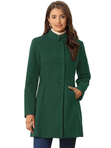 Allegra K Women's Mid-Long Winter Stand Collar Overcoat — Deep Green