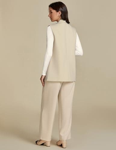 Luvamia Women's 2025 Spring Casual Long Sleeveless Open Front Blazer Vests Top Pockets Office Suit
