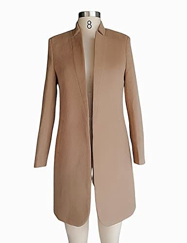 Kwoki Women's Stand Collar Open Front Pea Coat Winter Warm Blazer Trench Coat