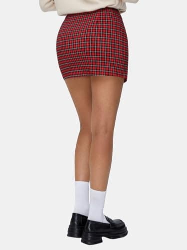 EXLURA Women's High Waist Elastic Plaid Mini Skirt