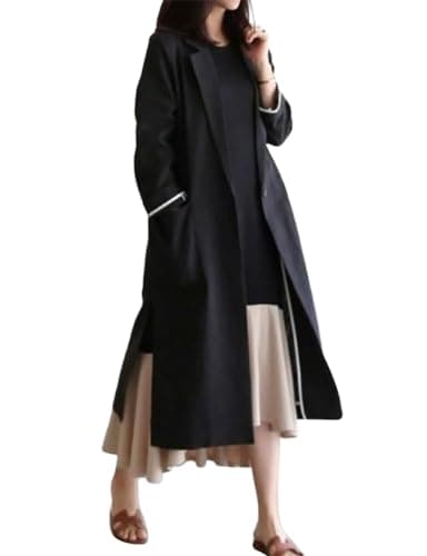Cotton Linen Blazer Casual Spring Jackets Trench Coat — Black