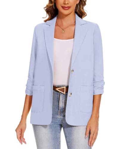 MINTLIMIT Women's Lightweight Cotton Linen Blazer Jackets — Light Blue