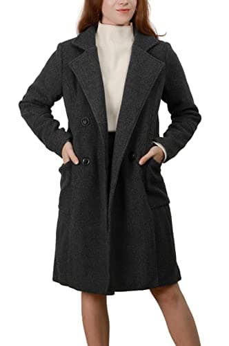 Chou Yakou Women's Mid-Long Double Breasted Wool Blend Pea Coat