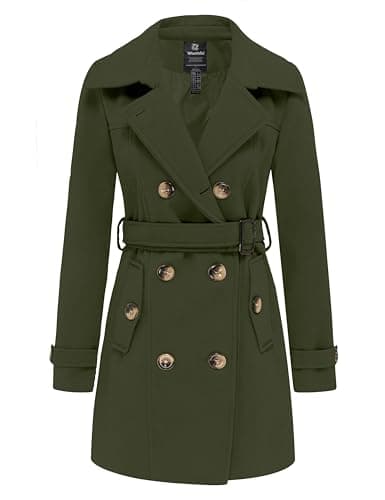 Women's WantdoDouble Breasted Pea Coat Mid-Long Trench Belted Winter — Army Green