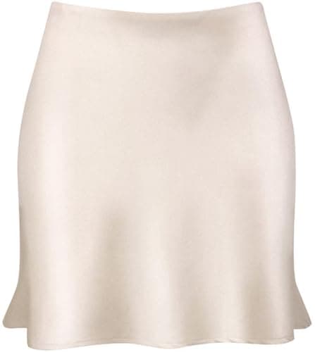 Women's Reaowazo Satin High Elastic Ruffle Waist Short Skirt — A-beige