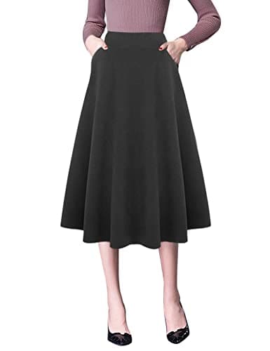 Women's High Waist Wool A-line Midi Skirt — Pure Dark Grey