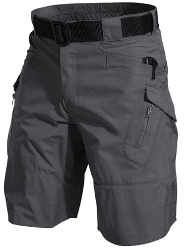 YAXHWIV Men's Lightweight Waterproof Cargo Shorts with Pockets — Dark Grey