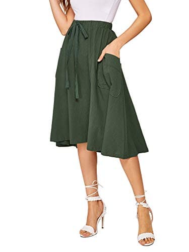 SweatyRocks Women's Casual High Waist Pleated Midi Skirt with Pocket