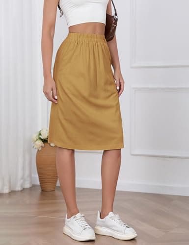 2024 Summer Women's Linen Midi Skirt with Pockets