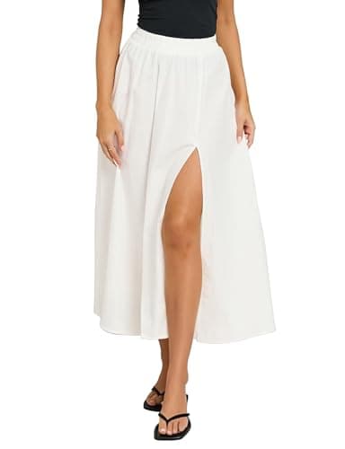 IDEALSANXUN Women's Elastic Waist Maxi Skirtorer Summer A-Line Mid-Length Skirt
