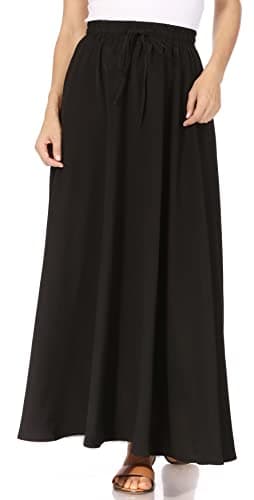 Trendy Women's Maxi Skirts - Flowy Summer Aline Elastic High Waisted Reg & Plus Size — Black