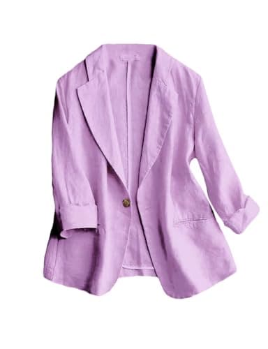 IDEALSANXUN Linen Women's 3/4 Sleeve Lightweight Blazer — Purple