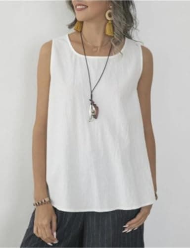 IDEALSANXUN Women's Linen Tank Tops Lightweight Summer Crewneck Vest Shirt