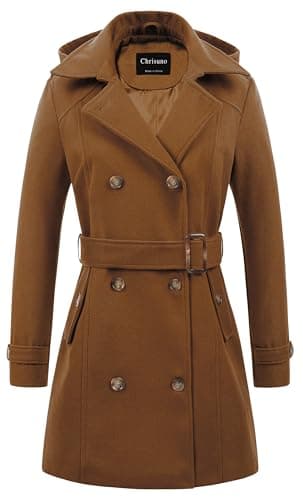 Chrisuno Women's Double Breasted Hooded Pea Coat — Brown