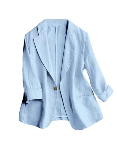 IDEALSANXUN Linen Women's 3/4 Sleeve Lightweight Blazer — Light Blue