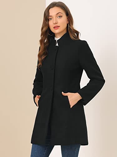 Allegra K Women's Mid-Long Winter Stand Collar Overcoat