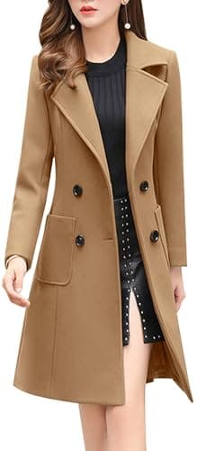 Elegant Women's Notched Collar Wool Blend Overcoat