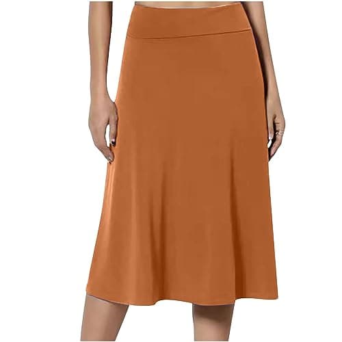 Spring & Summer High Waist Flared Midi Skirts for Women — Orange